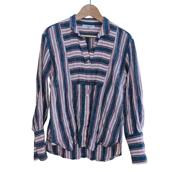 FRAME Linen Clean Collared Bib Shirt in Natural Size XS - Picture 2 of 7